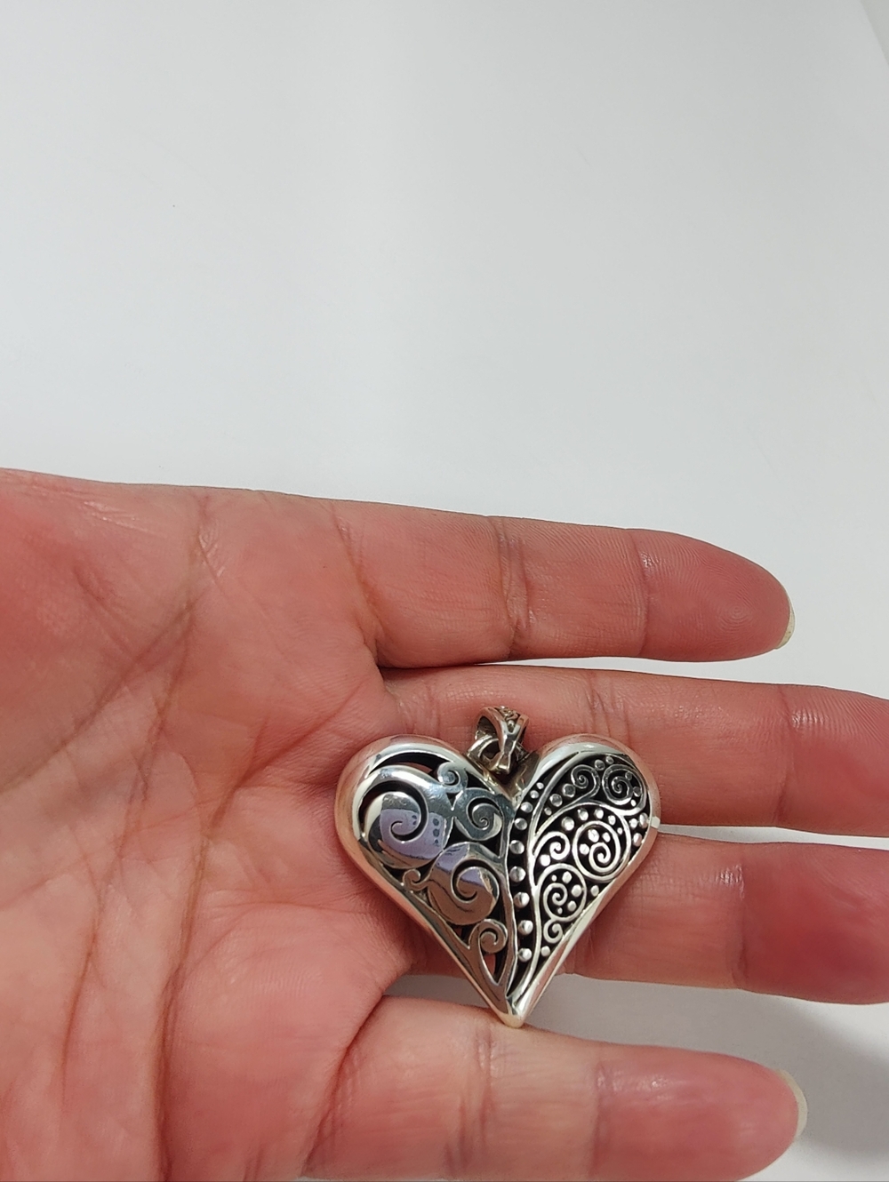 Brighton Puffy Heart Pendant Silver Tone 3D Filigree Scroll Large 1.5” Statement - Picture 2 of 5